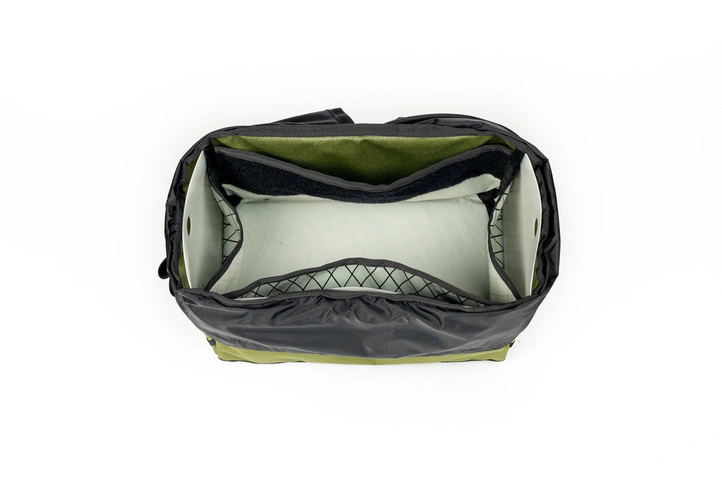 Outer Shell 137 Basket Bag, open, top view of the interior