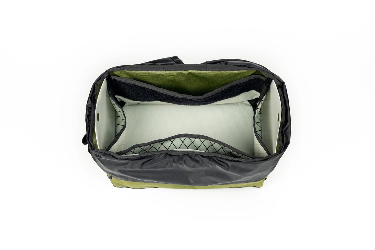 Outer Shell 137 Basket Bag, open, top view of the interior