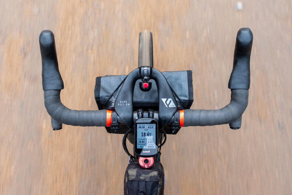 Wolf Tooth Supple Bar Tape, black tape, top view of the handlebar