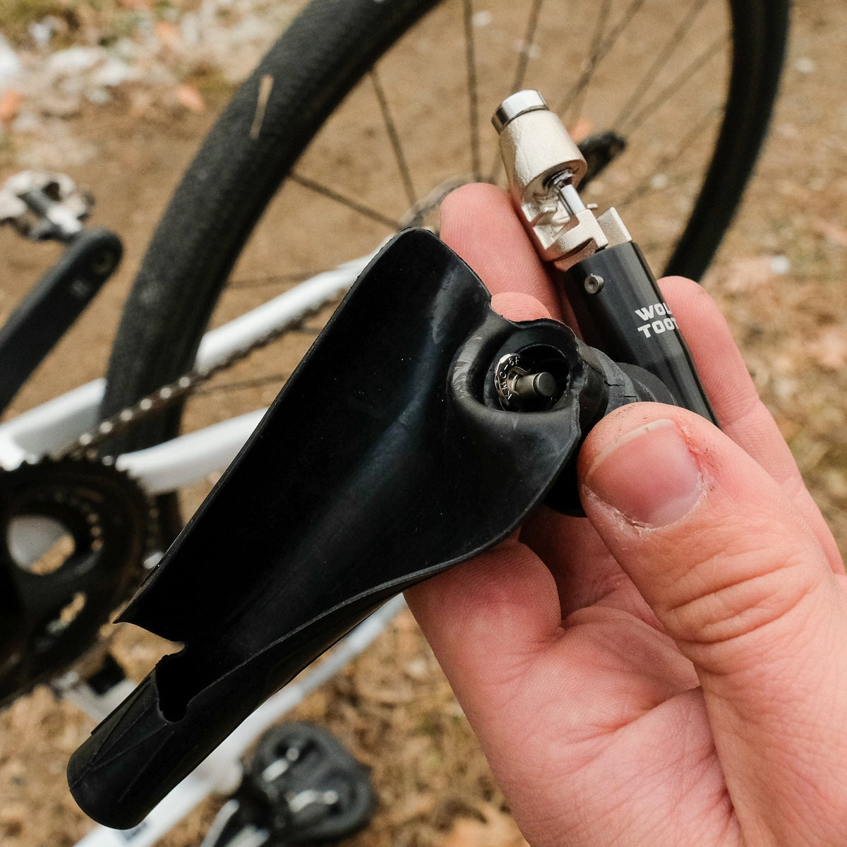 Wolf Tooth EnCase System Bar Kit One, using the tool at the rear wheel