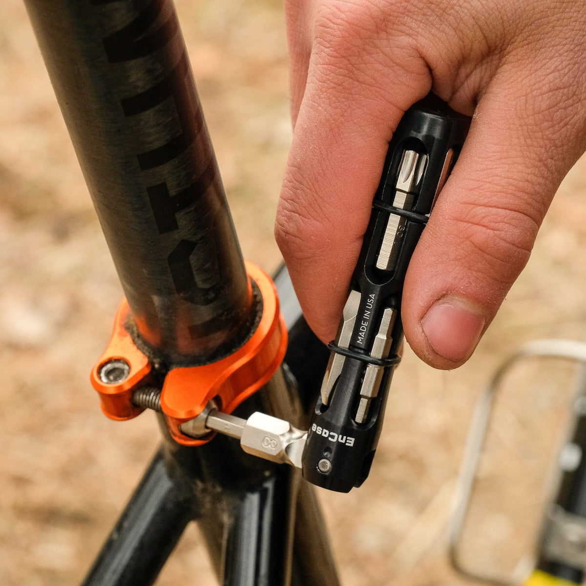 Wolf Tooth EnCase Hex Bit Wrench Multi-Tool, tightening a seatpost clamp