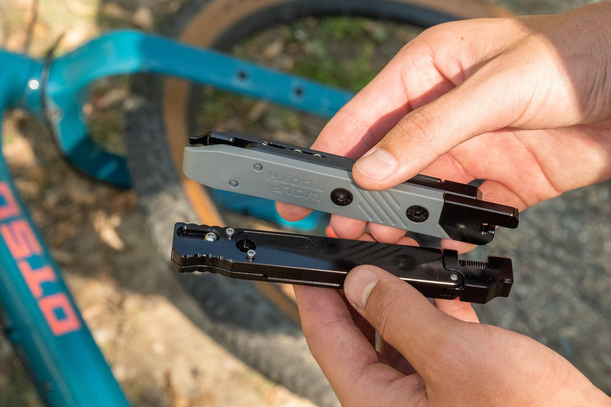 Wolf Tooth 8-Bit Tire Lever + Rim Dent Remover, two levers being snapped together