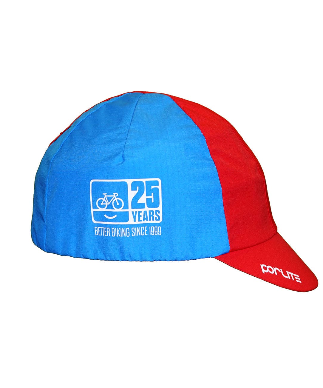 Elite Cycling Cap, blue and red cap with a 25 years logo