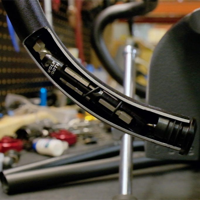 Wolf Tooth EnCase Hex Bit Wrench Multi-Tool, stored inside a handlebar, cutaway view