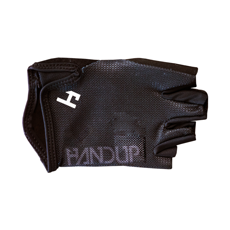 Handup Shorties Fingerless Gloves, Pure Black, folded, side view