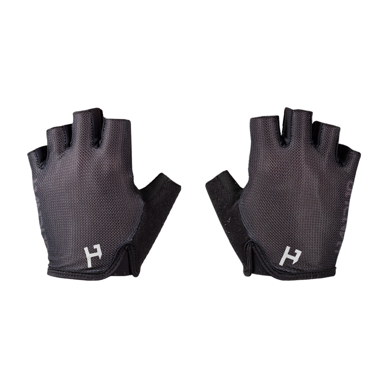 Handup Shorties Fingerless Gloves, Pure Black, pair laid flat, back of hand