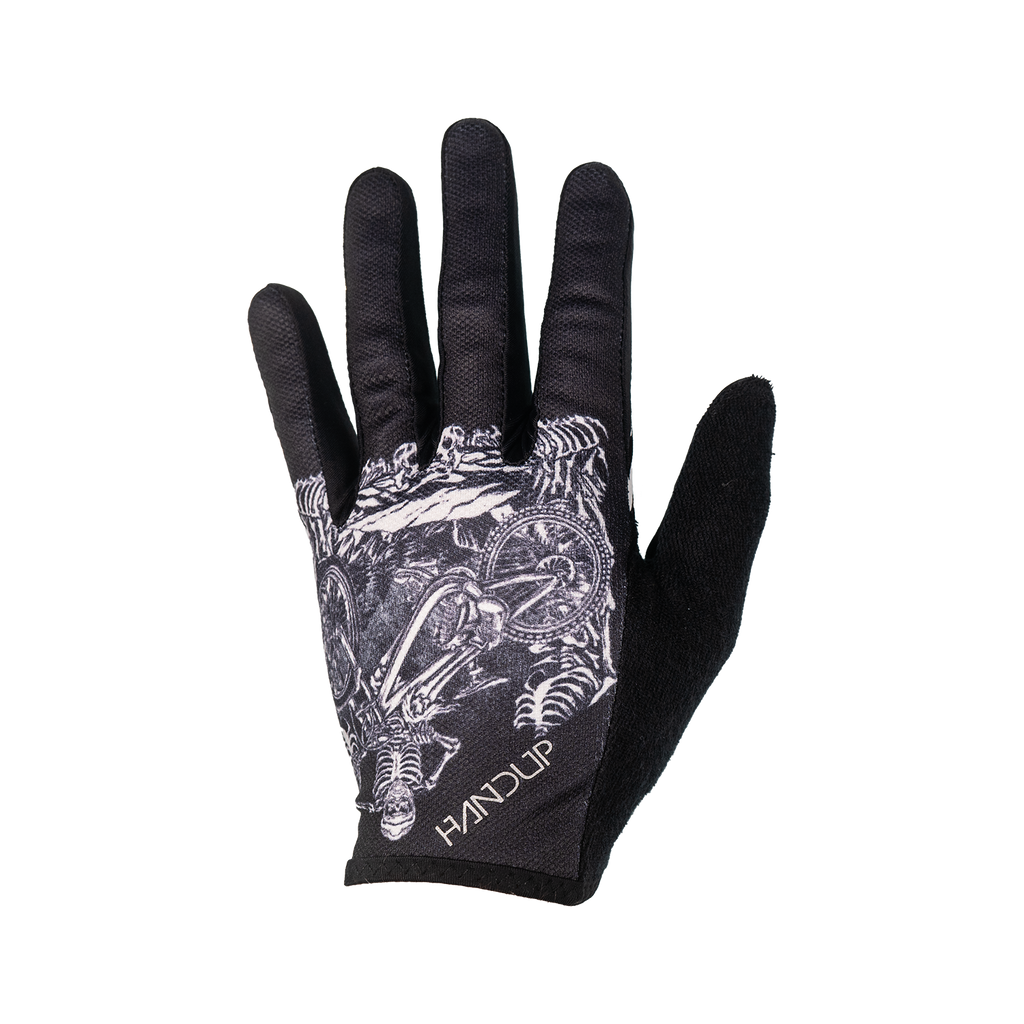 Handup Gloves, Death Pedal, single glove laid flat, back of hand