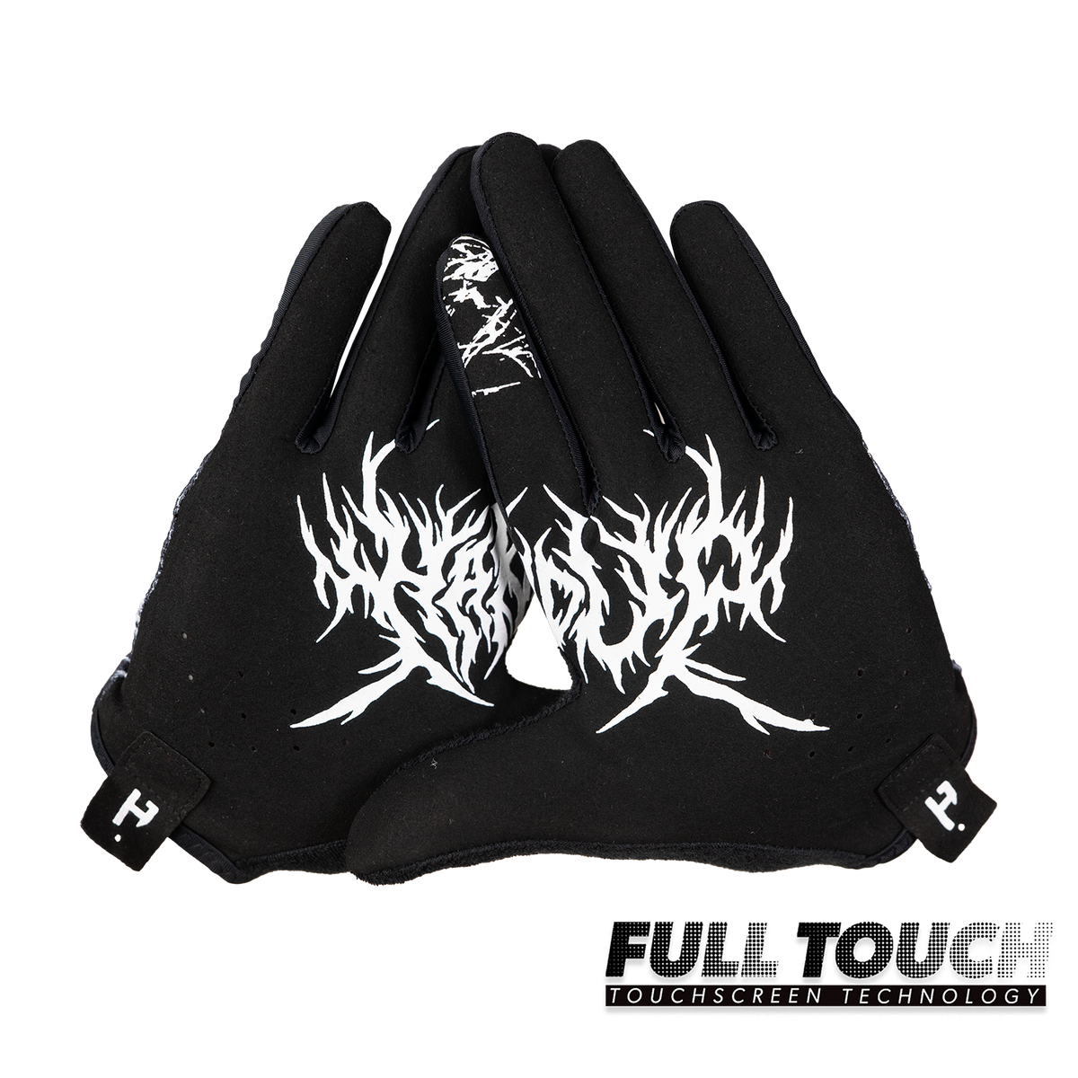 Handup Gloves, Death Pedal, pair shown together, palm side, touchscreen fingertips