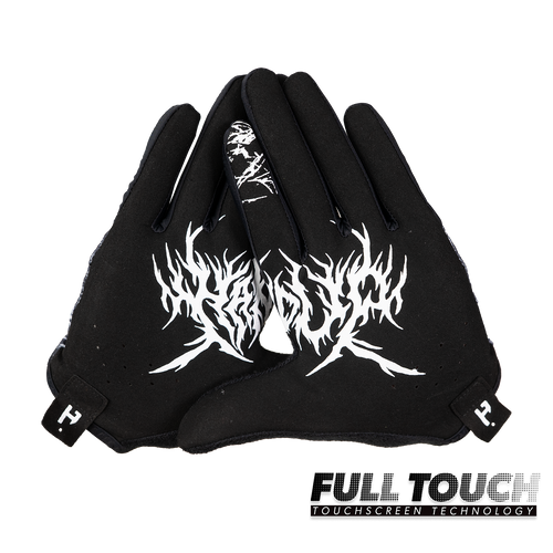 Handup Gloves, Death Pedal, pair shown together, palm side, touchscreen fingertips