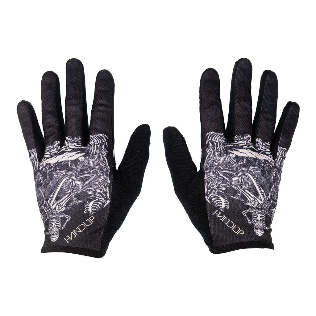 Handup Gloves, Death Pedal, pair laid flat, back of hand