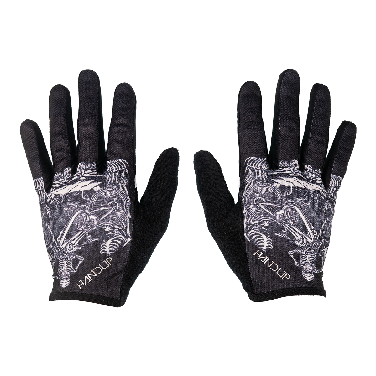 Handup Gloves, Death Pedal, pair laid flat, back of hand