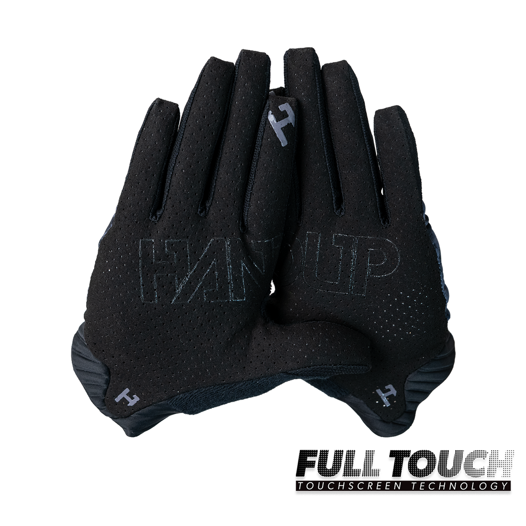 Handup Pro-Tection Gloves, Acid Wash Grey, pair shown together, palm side, touchscreen fingertips