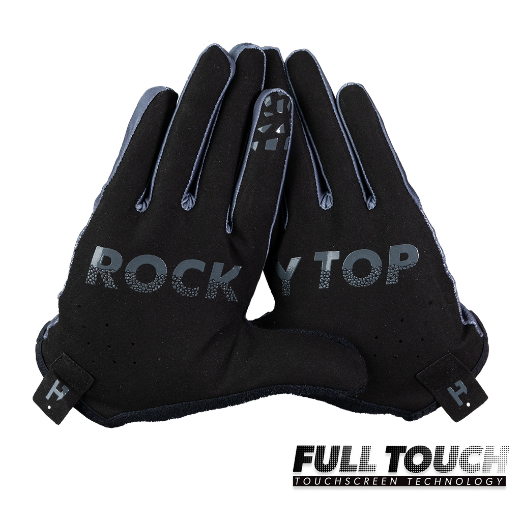Handup Gloves, Rocky Top Grey, pair shown together, palm side with "Rocky Top" print