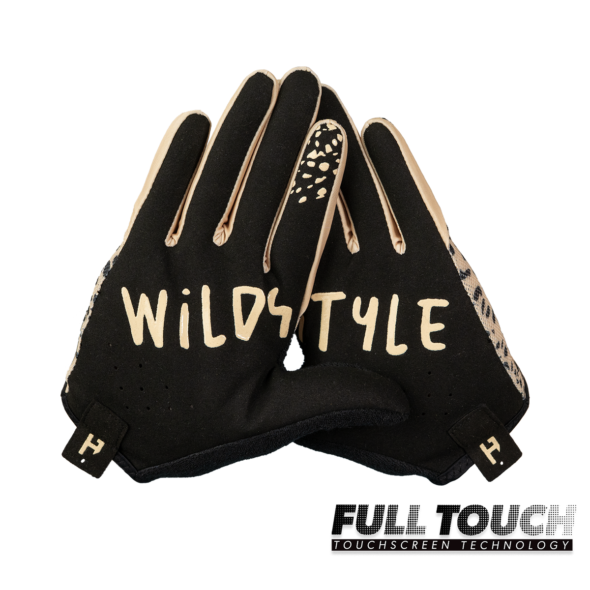 Handup SunDura Gloves, Trail Cat, pair shown together, palm side with "Wildstyle" print
