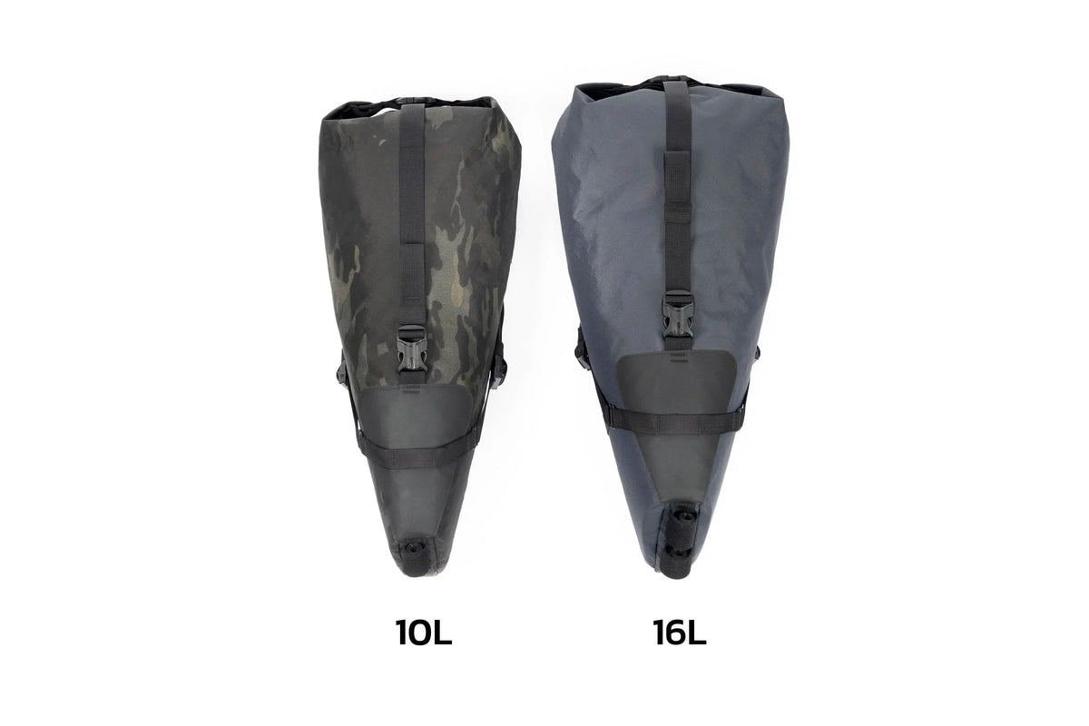 Outer Shell Seatpack, 10 liter and 16 liter sizes side by side, back
