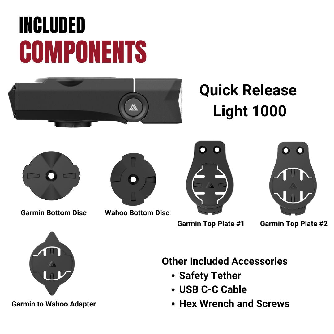 KOM Quick Release Light, 1000 Lumen, included components