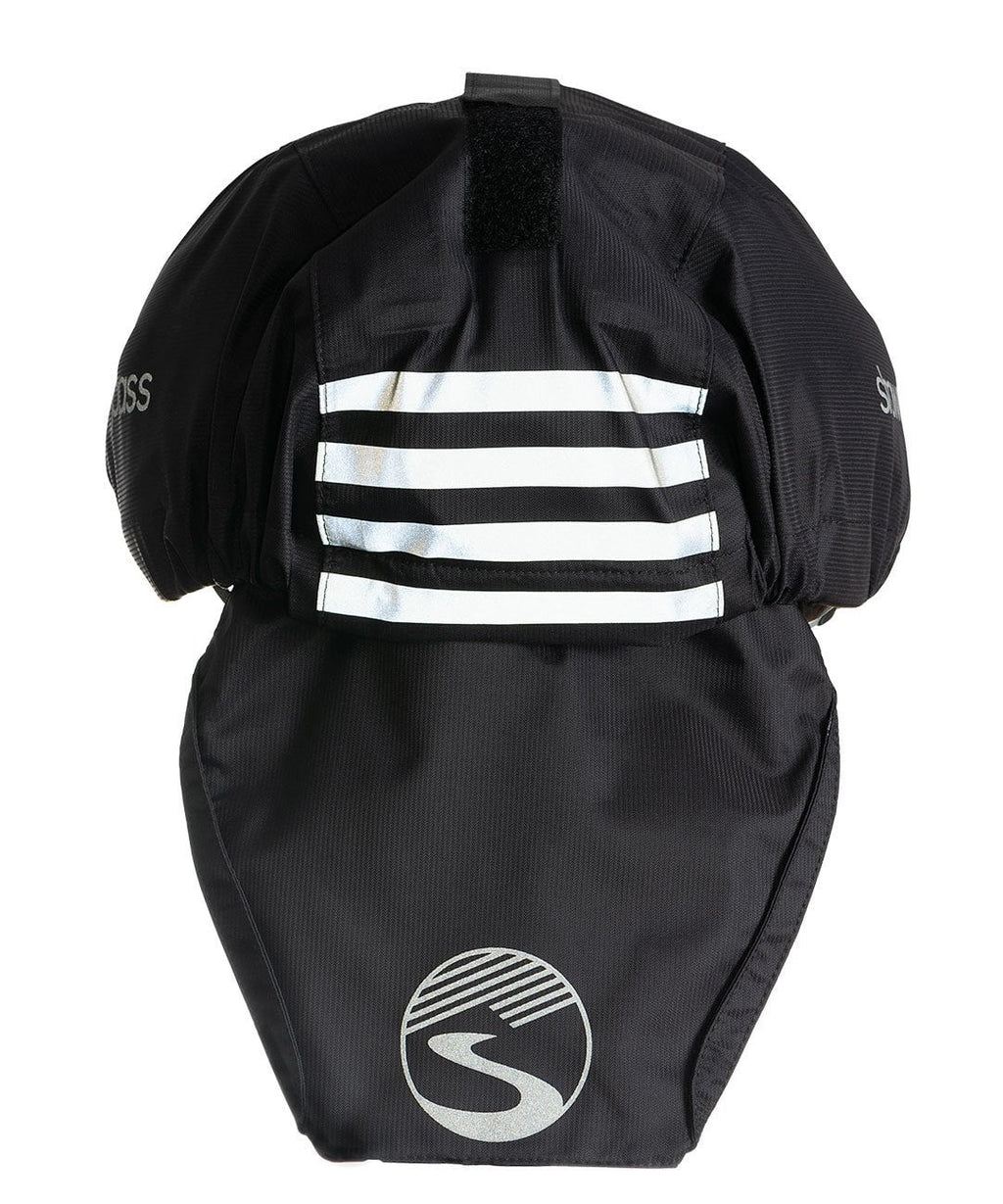 Helmet Cover, black, rear view with reflective stripes