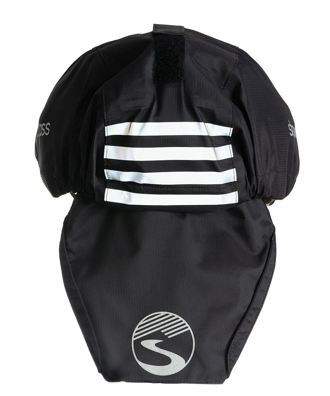 Helmet Cover, black, rear view with reflective stripes