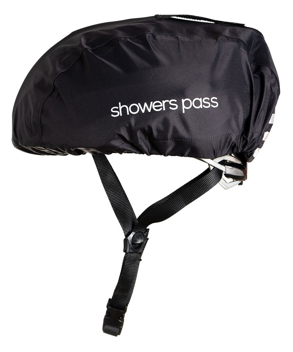 Helmet Cover, black, fitted on a helmet, side view