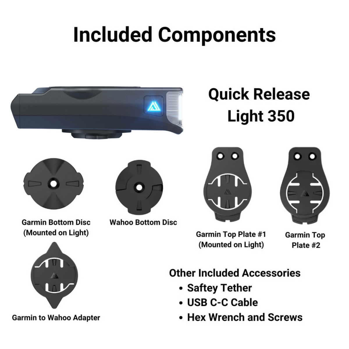 KOM Quick Release Light, 350 Lumen, included components