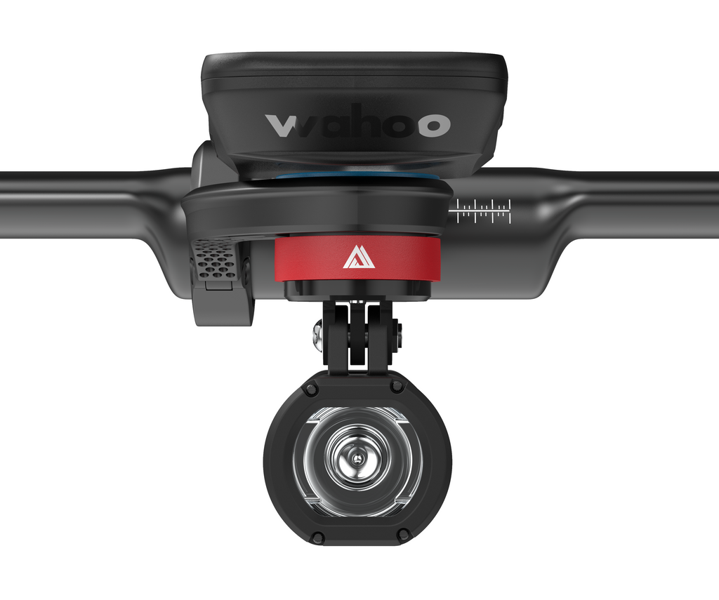 KOM CM06 Quick Release Computer Mount with GoPro Adapter, front view with a Wahoo computer and a light below