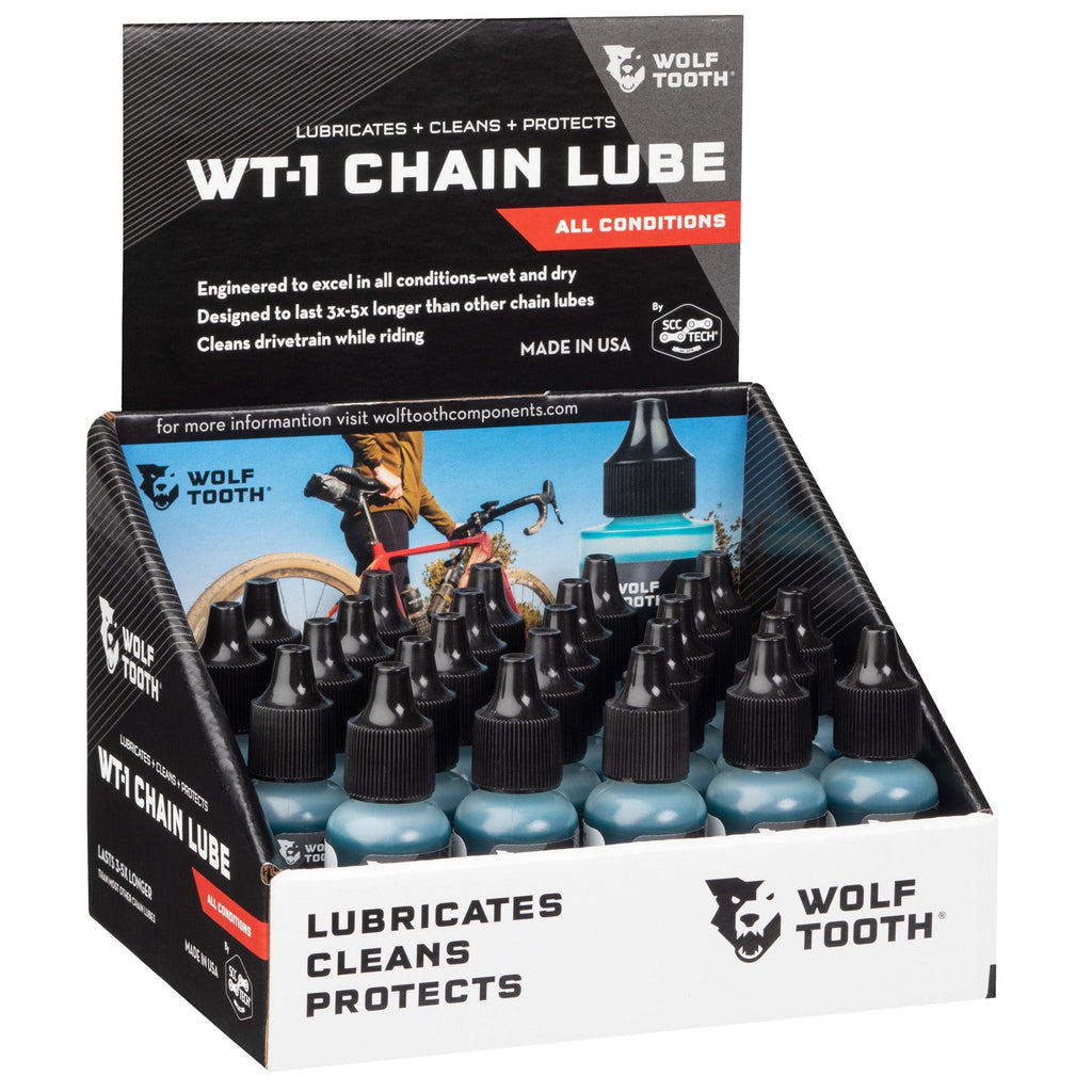 Wolf Tooth WT-1 Chain Lube, counter display box of small bottles, second design