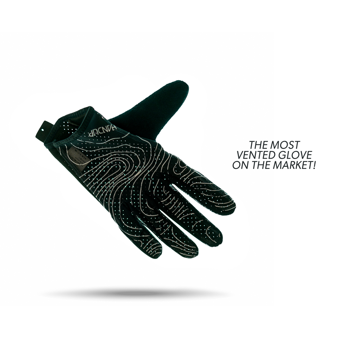 Handup Summer LITE Gloves, Topo Map Black, single glove showing the vented back