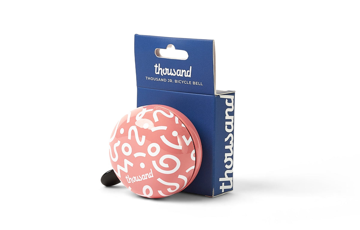 Thousand Jr. Bicycle Bell, pink squiggle print, in packaging