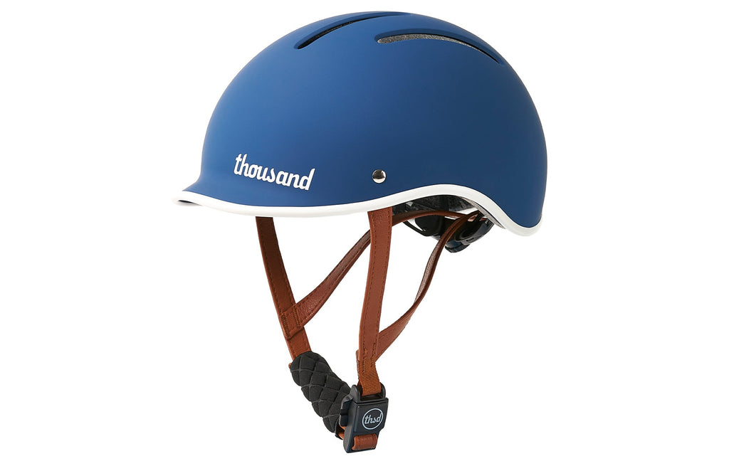 Thousand Jr. Kids Helmet, navy, side view with straps