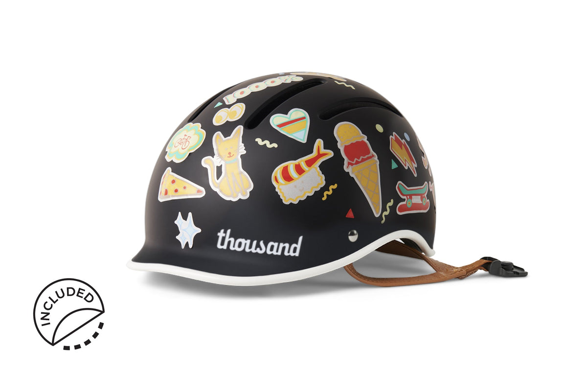 Thousand Jr. Kids Helmet, black, decorated with stickers