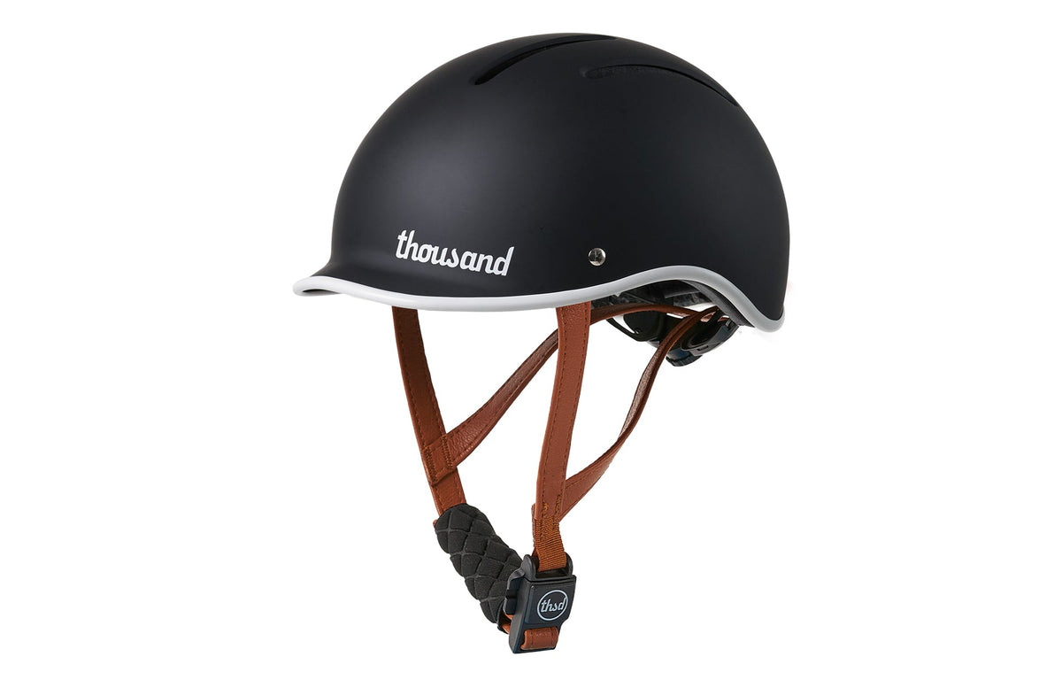 Thousand Jr. Kids Helmet, black, side view with straps
