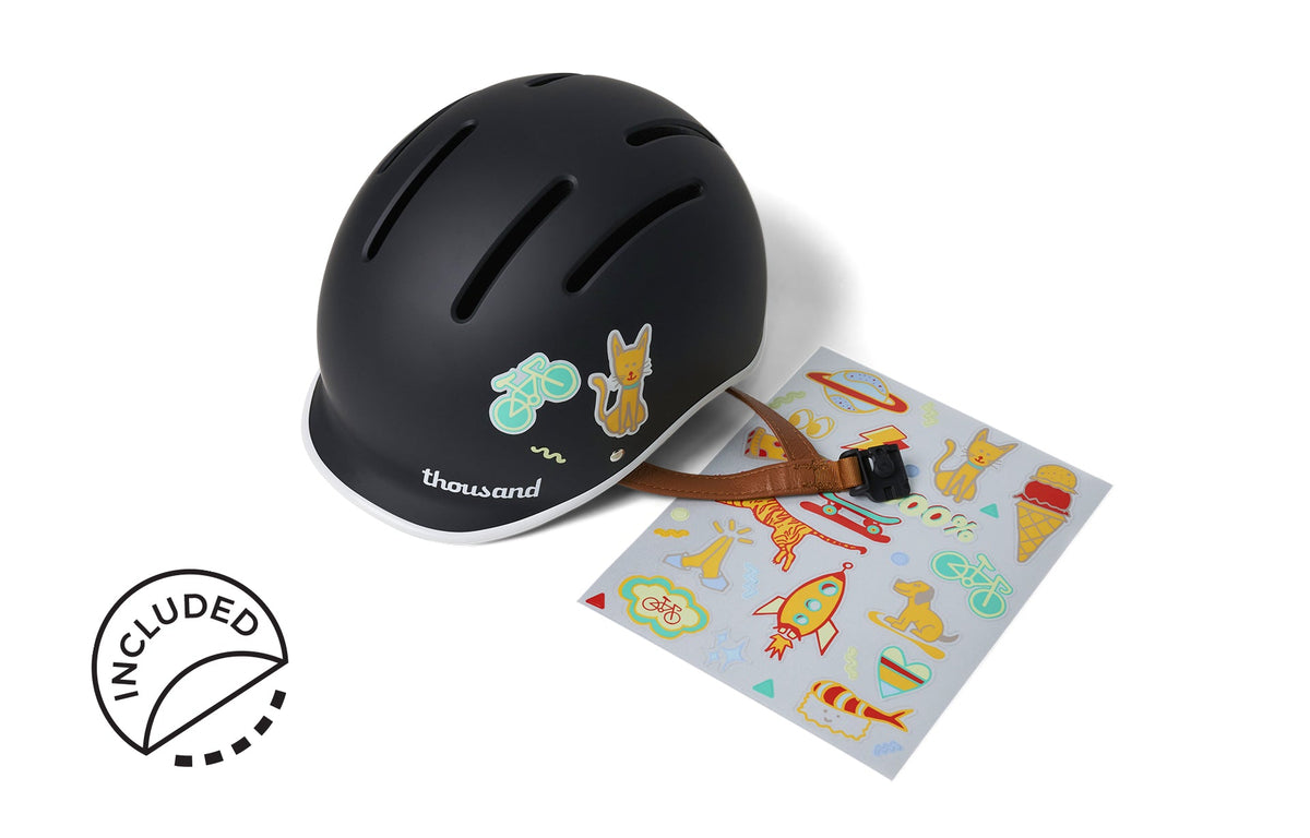 Thousand Jr. Kids Helmet, black, with included sticker sheet