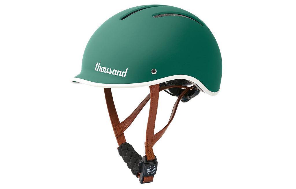 Thousand Jr. Kids Helmet, green, side view with straps