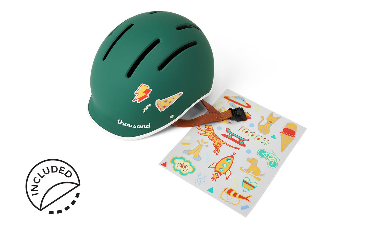 Thousand Jr. Kids Helmet, green, with included sticker sheet