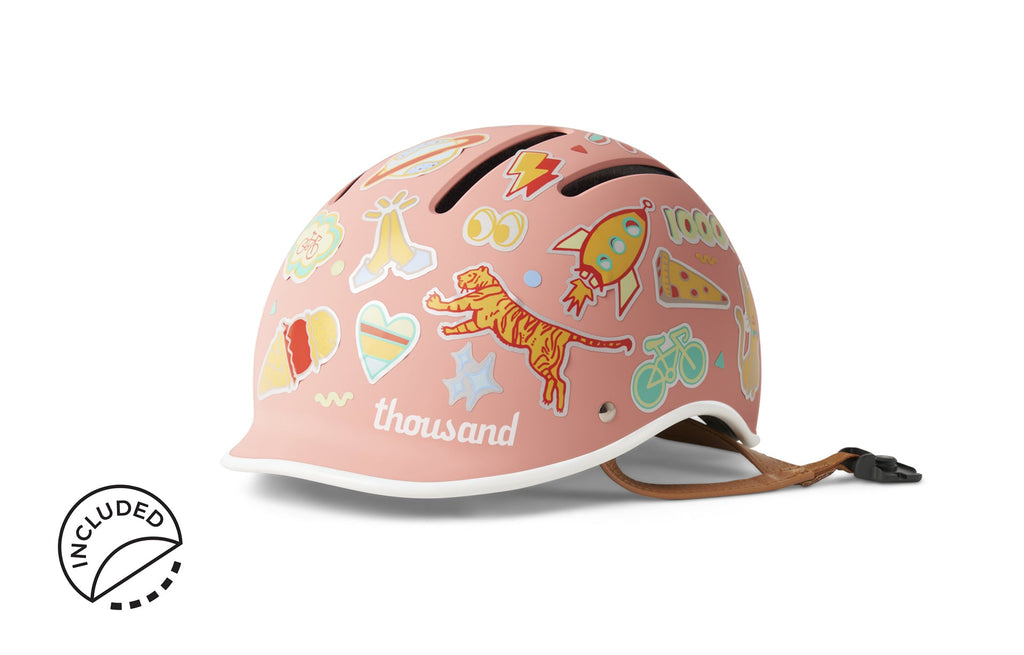 Thousand Jr. Kids Helmet, pink, decorated with stickers