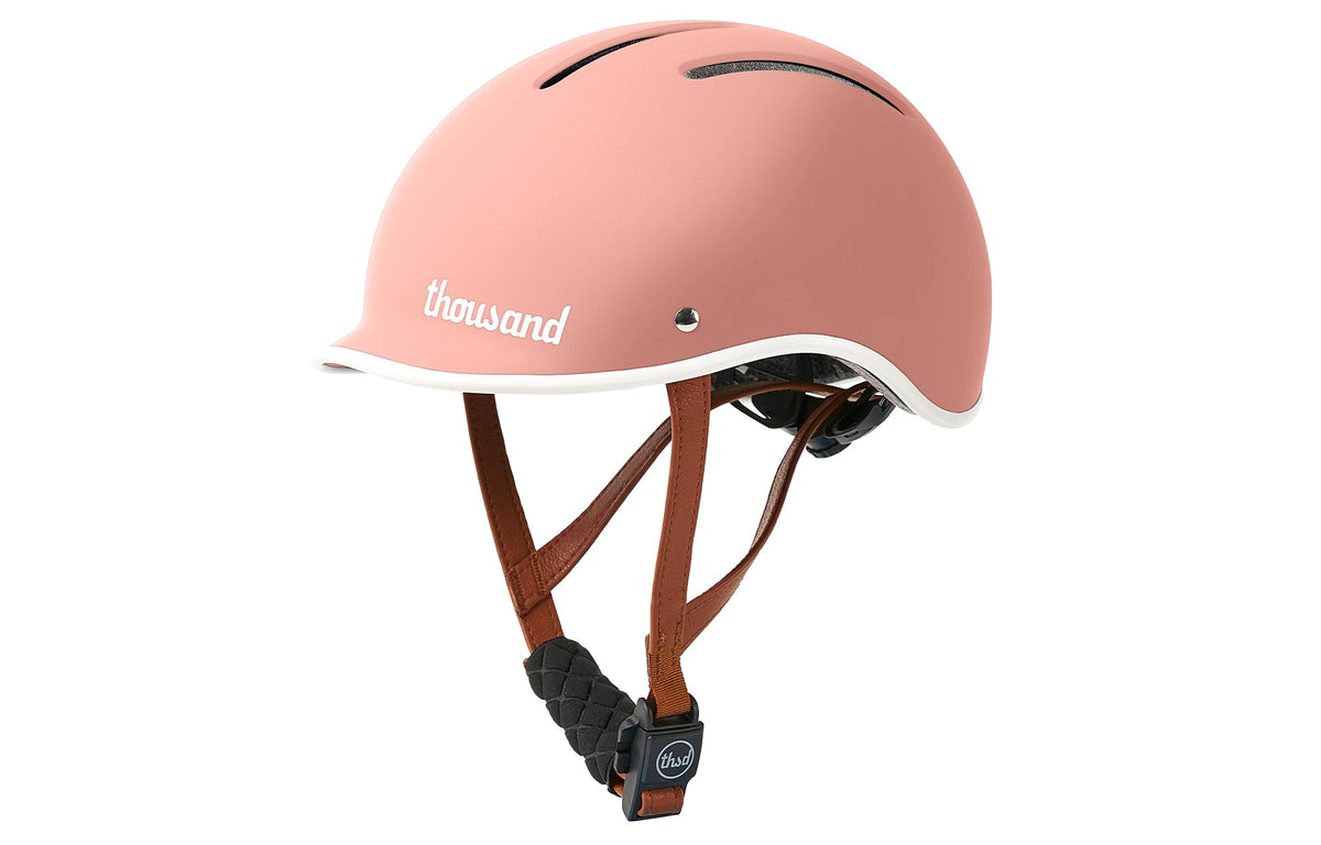 Thousand Jr. Kids Helmet, pink, side view with straps
