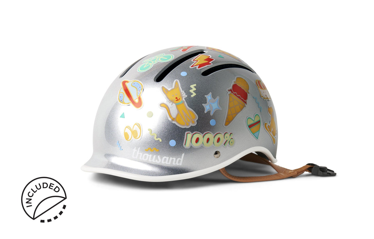 Thousand Jr. Kids Helmet, silver, decorated with stickers