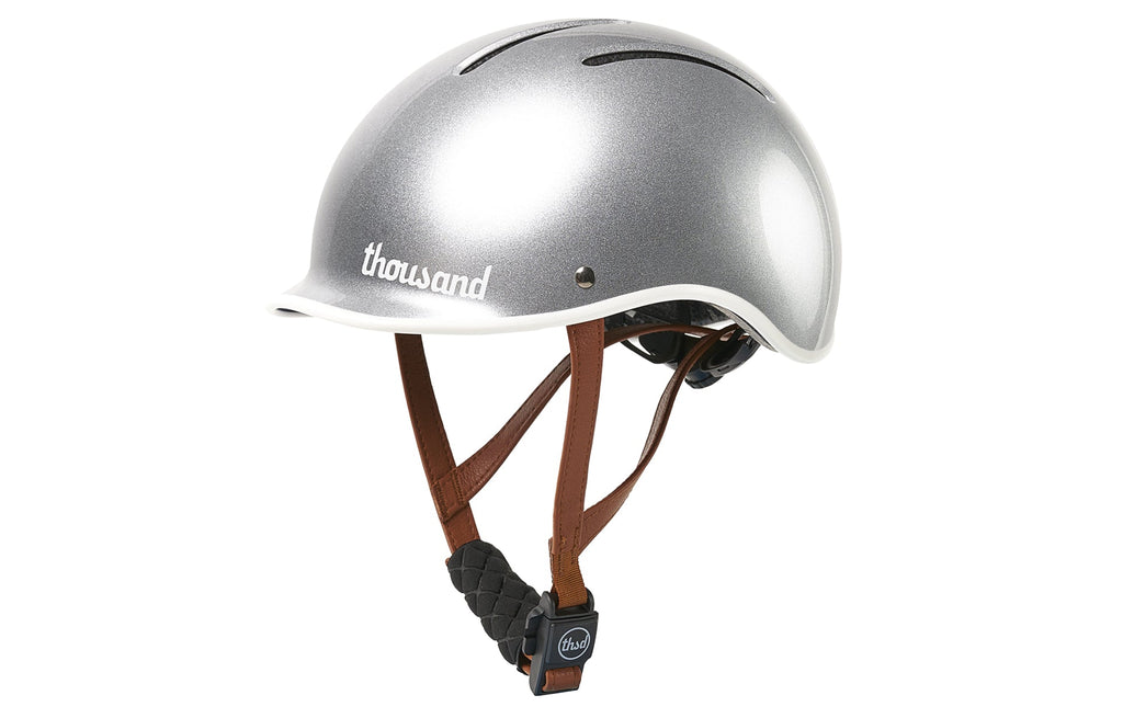 Thousand Jr. Kids Helmet, silver, side view with straps