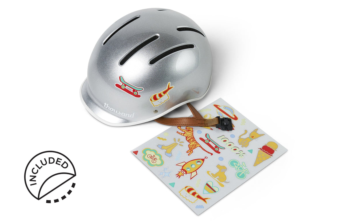 Thousand Jr. Kids Helmet, silver, with included sticker sheet