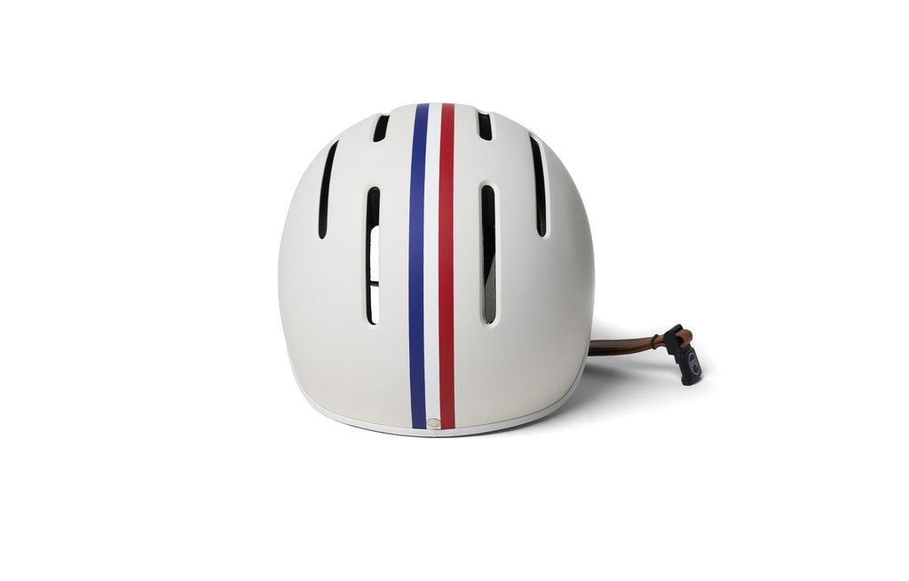 Thousand Jr. Kids Helmet, white with red and blue stripes, rear view
