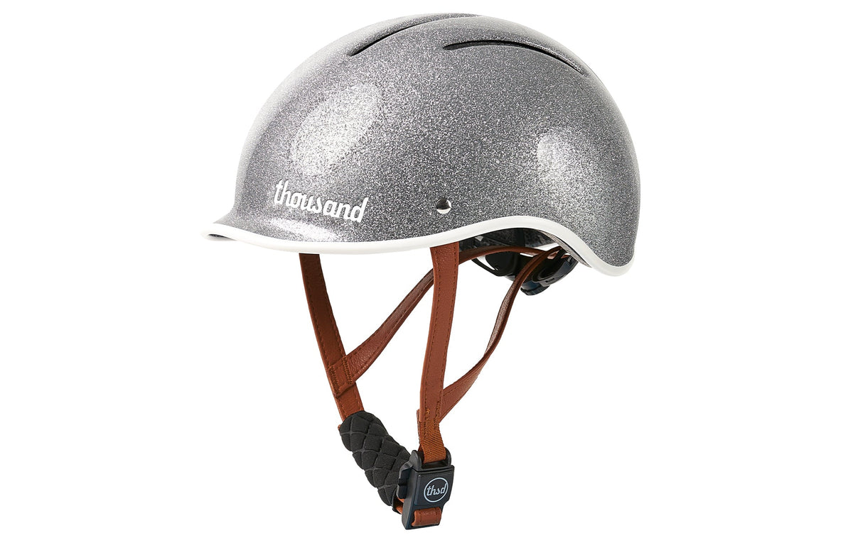Thousand Jr. Kids Helmet, silver glitter, side view with straps