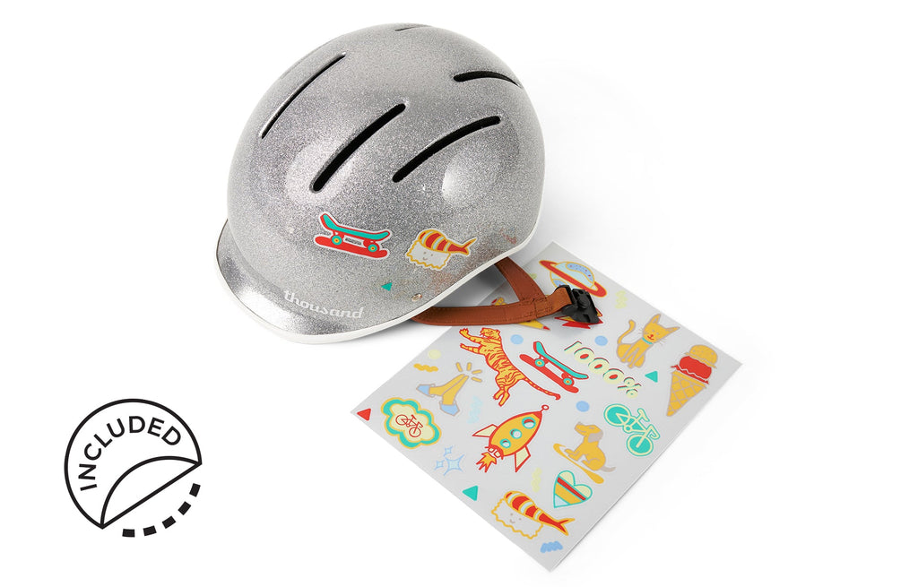 Thousand Jr. Kids Helmet, silver glitter, with included sticker sheet