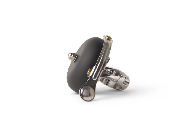 Pennant Bicycle Bell, black, angled view with clamp