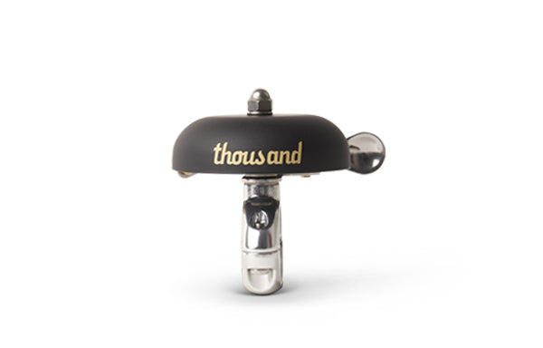 Pennant Bicycle Bell, black, front view with logo