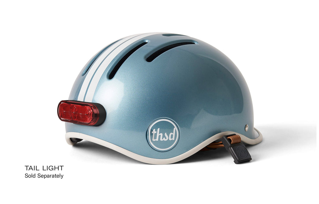 Heritage 2.0 Bike & Skate Helmet, metallic blue, shown with the tail light that is sold separately