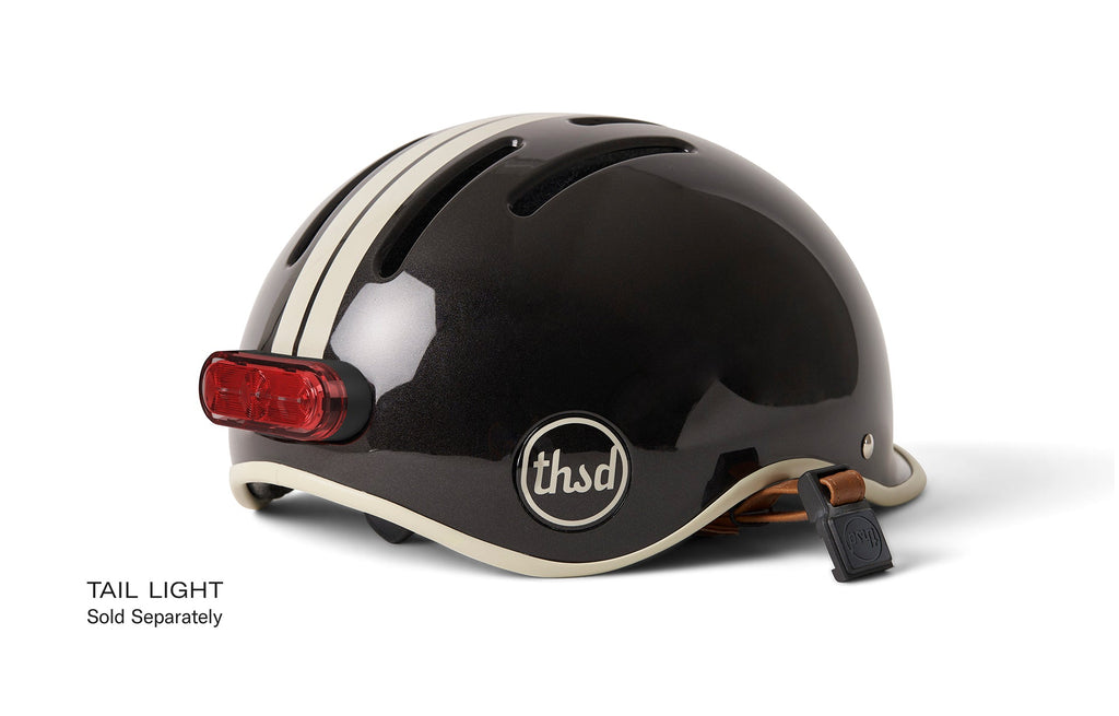 Heritage 2.0 Bike & Skate Helmet, gloss black, shown with the tail light that is sold separately