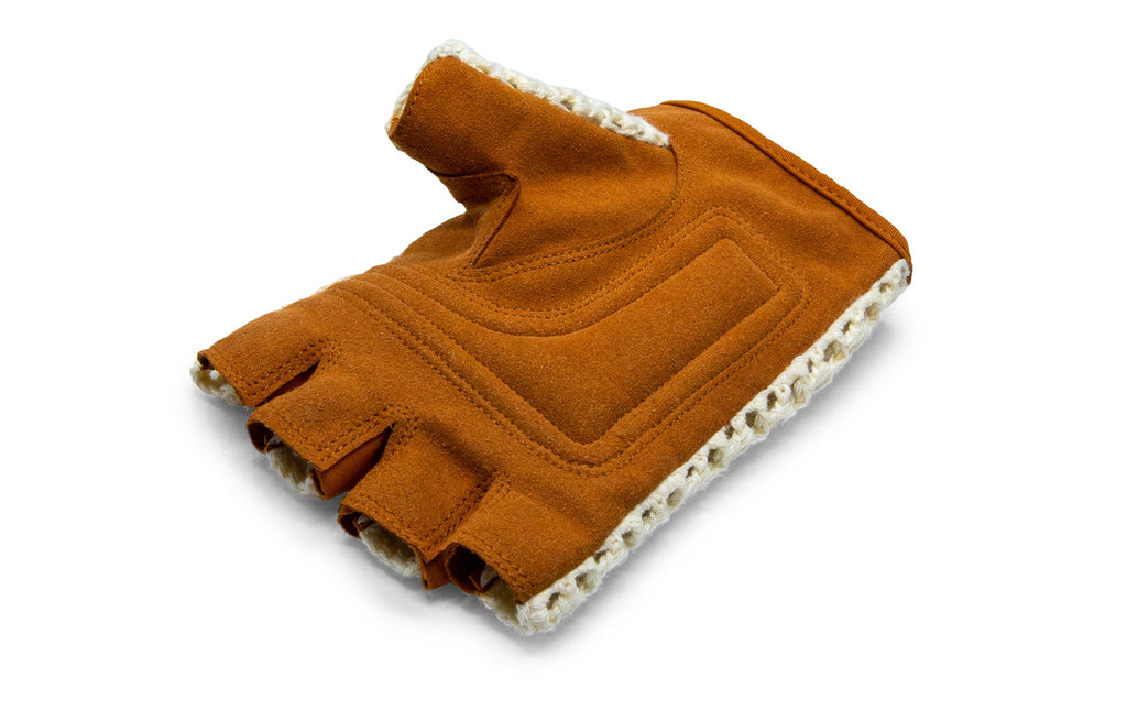 Leather Bike Gloves, tan leather palm view