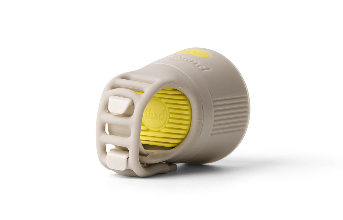 Traveler 2.0 Magnetic Bike Lights, gray, strap mount side with yellow pad