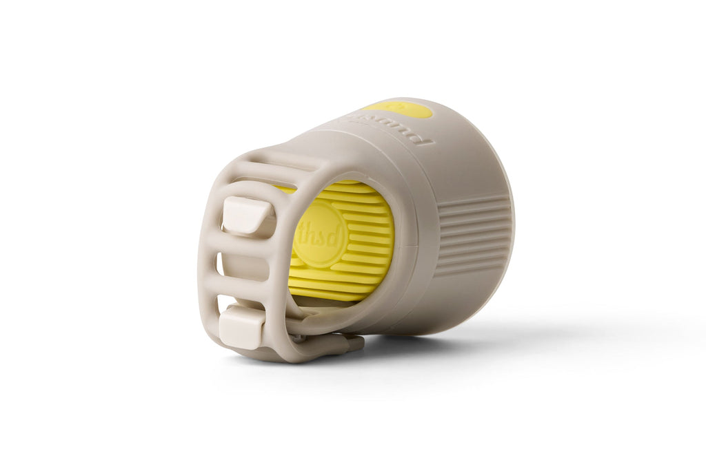 Traveler 2.0 Magnetic Bike Lights, gray, strap mount side with yellow pad