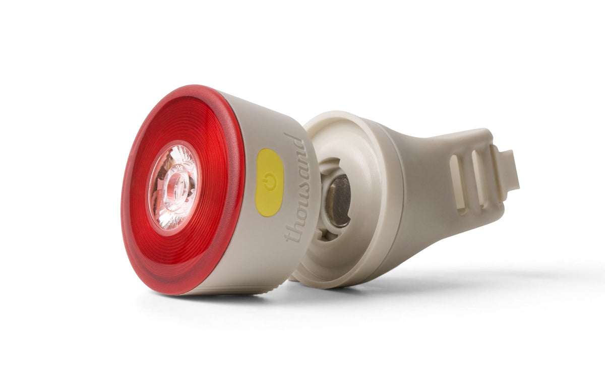 Traveler 2.0 Magnetic Bike Lights, gray rear light with its strap mount